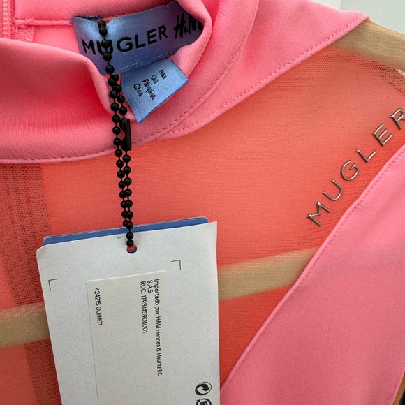 NWT MUGLER x HM Mesh Panel Mini Dress Pink Longsleeve Bodycon Mesh Cut Outs XS - Picture 2 of 9